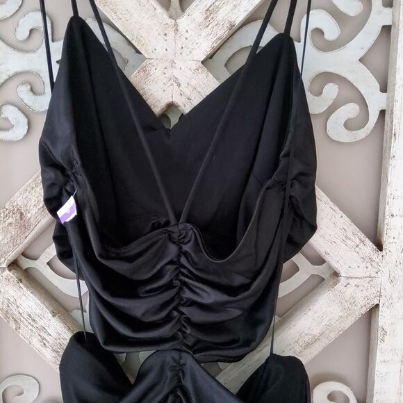 bp Nordstrom Women's Junior Size Large Ruched Cutout Satin Mini Dress in Black - Picture 6 of 8